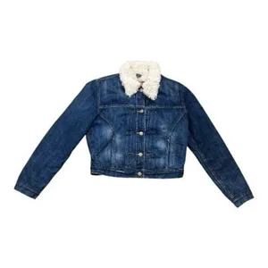 Levi’s Blue Denim Short Jacket Sherpa Lining Women Size M Cotton Button Front thumbnail 2