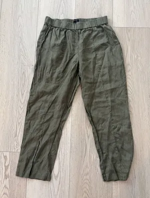 Quince European Linen Pants Large Wide Leg Elastic Waist Bayberry Olive thumbnail 1