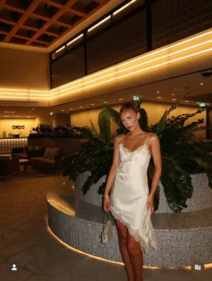 Zara Women’s Lace-Trim Satin Slip Mink Evening Dress in Cream thumbnail 2