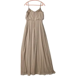 Birdy Grey Gwennie‎ Chiffon Gown Sleeveless Spaghetti Straps Taupe Slit S NEW thumbnail 4