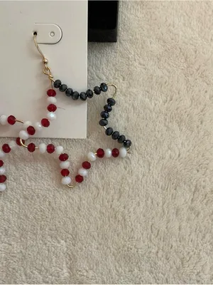 Patriotic Beaded Star Hoop Earrings - Red, White & Blue thumbnail 3