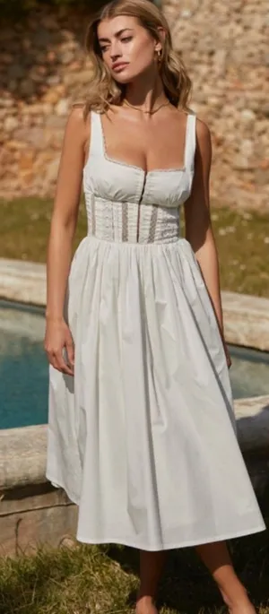 House of CB 'Perle’ White Lace Trim‎ Midi Dress NWOT size L thumbnail 1