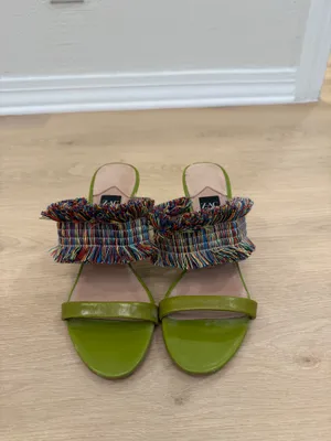 Zac Posen Multicolor Fringe Green Heels thumbnail 2