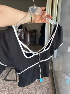 Anthropologie Black Crop Top with White Piping thumbnail 2