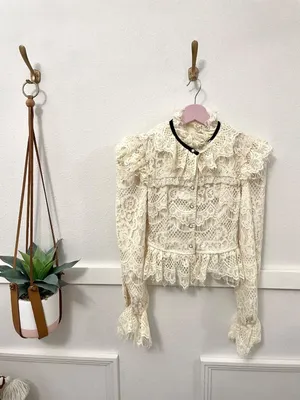 NWT Miss Rosier Ivory Lace Long Sleeve Top S Victorian Romantic Ruffles Coquette thumbnail 2