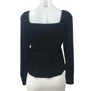 Gap Women's Black Long Sleeve Smocked Square Neck Peplum Blouse Top Size M thumbnail 2