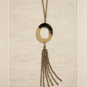 Banana Republic Aureus + Argent Brass Tassel Pendant Necklace - 32" Long Chain - NWOT thumbnail 2