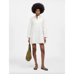 Madewell Bubble Hem Mini Shirtdress Pinstripe Poplin Cotton White Large NWT thumbnail 2
