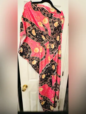One shoulder Bold Pink & Black Printed Maxi Dress thumbnail 3
