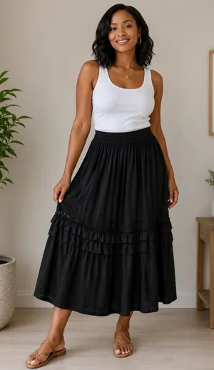 Current Air Anthropologie Black Tiered Maxi Skirt with Ruffle Detail Size Meduim thumbnail 1