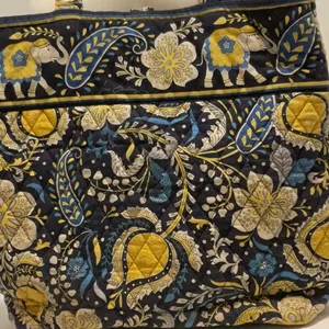 Vera Bradley Ellie Blue Tote Bag Purse Vintage, Blue Yellow White Paisley thumbnail 4