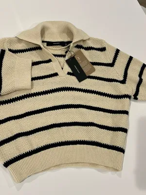 NEW Vero Moda Vmazing VNeck Pullover Cream & Navy Stripe Knit Crop Sweater sz XL thumbnail 1