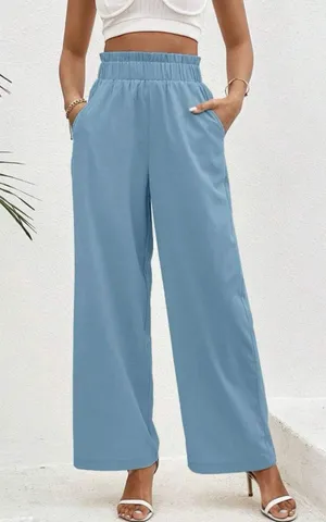 SheIn VCAY Solid Paperbag Waist Wide Leg Pants thumbnail 3