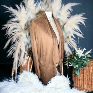 Camel Suede Boho Blazer Trendy Neutral High Low Blouse thumbnail 4