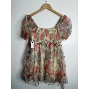 Coco & Jaimeson‎ Floral Puff Sleeve Cottagecore Babydoll Mini Dress Romantic LG thumbnail 3