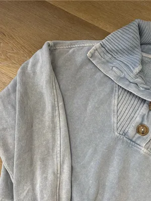 Aerie Light Blue Ribbed Collar Pullover with Button Placket thumbnail 3