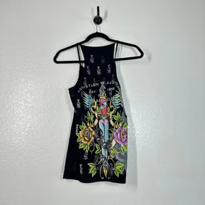 M black Y2K Christian Audigier graphic tank top vintage 2000's sleeveless tee thumbnail 3