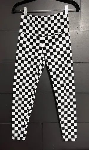 EYE CANDY Black & White Checkered Soft Leggings Gameday Racing Sz S EUC thumbnail 1