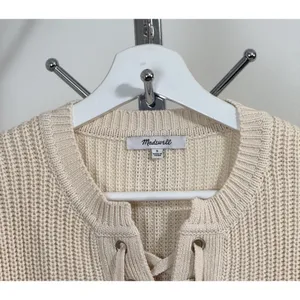Madewell Lace Up Front Chunky Knit Sweater Cream Beige Long Sleeve Preppy Size S thumbnail 7
