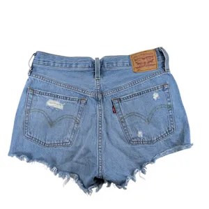 Levis 501 Original Women Light Wash Distressed Cut Off Denim Shorts Size 26‎ thumbnail 2
