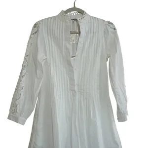 Madewell White Mini Dress Pintuck Lace‎ Eyelet Embroidery XXS NEW Delicate thumbnail 2