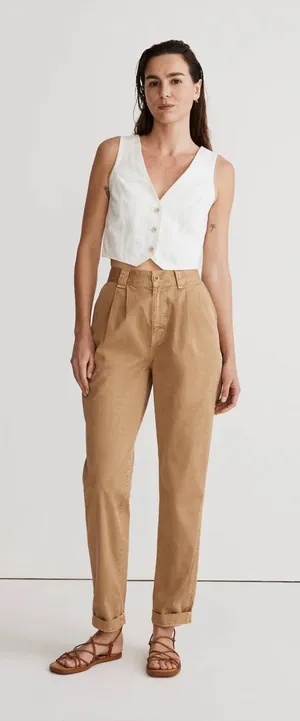 Madewell Garment-Dyed Tapered Chino Pants Seed Khaki Pleated Size 28 thumbnail 1