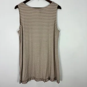 LOGO Layers Tunic Top XL Taupe Stripe Boho‎ Neutral Soft Girl Ruffle Hem thumbnail 4