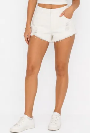 Aerie White Distressed Denim Shorts Frayed Raw Hem XS thumbnail 1