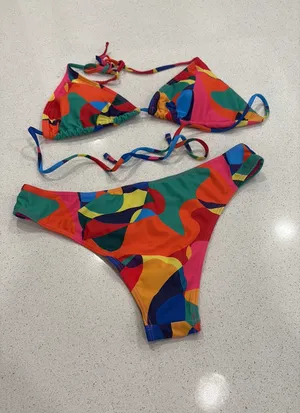 Colorful bikini and cover up set thumbnail 3