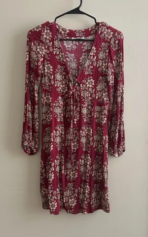 American Eagle Boho Floral Lace Up Mini Dress Maroon XS thumbnail 1