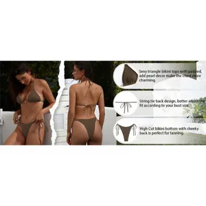 ZAFUL Bikini Sets for Women Halter Two Piece Swimsuits Sexy Triangle Bikinis Tex thumbnail 6