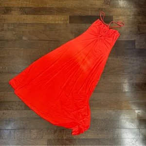Sincerely Jules Bright Orange Halter Flowy Slinky midi dress thumbnail 3