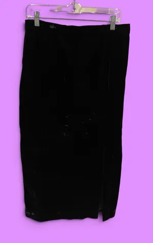 Cute black velvet vintage 80s maxi skirt whimsigoth coquette siren lined thumbnail 1