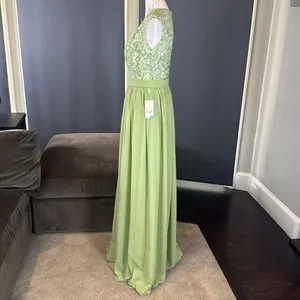 Women’s Green Full Length Sleeveless Chiffon Formal Dress Lace Bodice Size 6 NEW thumbnail 6