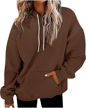 NWT ~ Dark Brown Hoodie Activewear Hooded Sweatshirt ~ Women's Size XL thumbnail 1