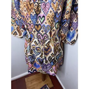 NEW FARM RIO Cream Hearts Ikat Puff Sleeve Dress Sz Small‎ thumbnail 8
