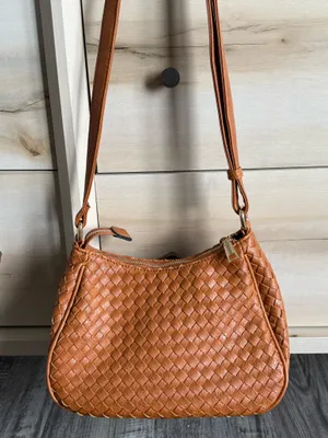 cognac braided purse crossbody thumbnail 1
