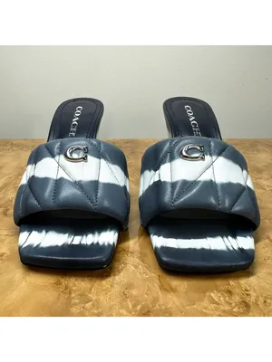 NEW Coach Emma Tie Dye Quilted Leather Wedge Sandals Navy White Size 6B CU189 thumbnail 3
