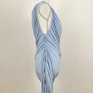 Betsy & Adam Jersey Ruched Sleeveless Asymmetrical Maxi Dress Blue US 2 NWT thumbnail 6