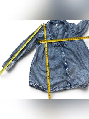 Free People Ruffle Collar Denim Swing Blouse - Lightest Indigo Blue SZ Amall thumbnail 16