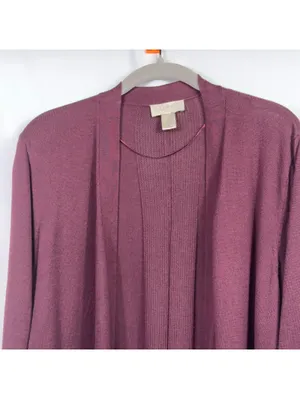 LOFT Outlet Large Burgundy Open Front Cardigan thumbnail 2