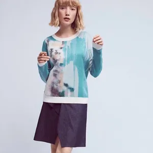 Anthropologie Lauren C Walcott Artwork Abstract Llama Wool Sweater Size Large thumbnail 3