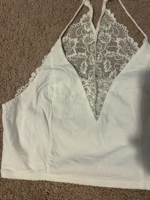 Free people White Lace Halter Crop Top thumbnail 2