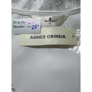 Agnes Orinda White V Neck Button Front Blouse Sheer Lace Sleeve Top Plus Size 1X thumbnail 3