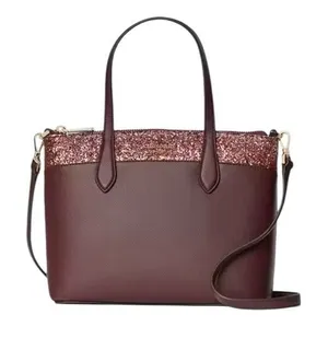 Kate Spade Flash Glitter‎ Shoulder Tote Bag Maroon Zip Top Sparkle Evening New thumbnail 1
