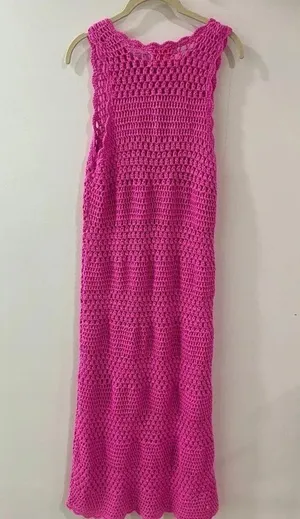 Show Me Your Mumu Crochet maxi dress coverup Barbie hot pink thumbnail 4