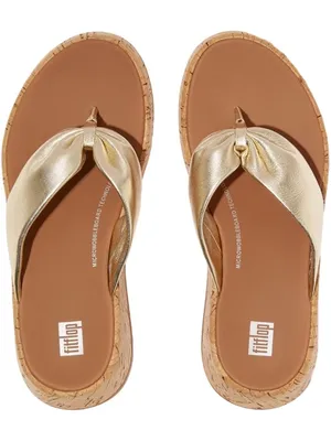 NWT FitFlop F-Mode Metallic Gold Leather Cork Platform Sandals thumbnail 3