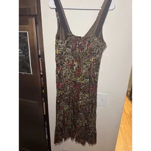 R&K Originals Brown Paisley‎ Floral Midi Dress V-Neck Smocked Back Size 16 thumbnail 4
