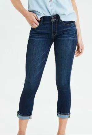American Eagle Artist Low Rise Crop Stretch Jeans‎ Blue 6 Retro Capri Y2K thumbnail 1