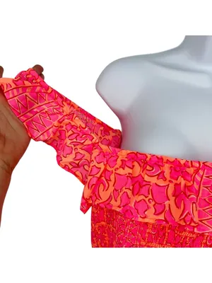 Vineyard Vines Neon Tortola Smocked Midi Dress Vibrant Pink Orange Size Medium thumbnail 7